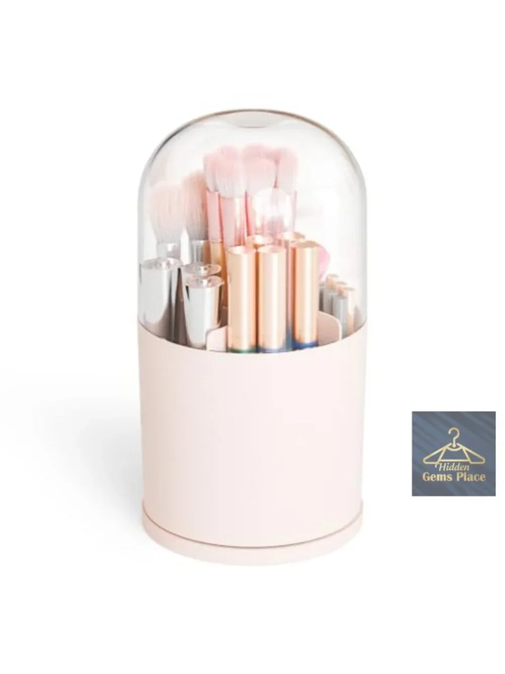 Rotating Acrylic Makeup Brush Holder with Lid, 6 Compartments Spinning Cosmetic